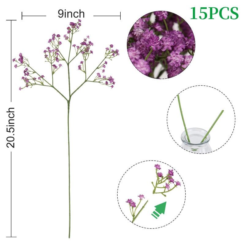 DEEMEI 15 PCS Babys Breath Artificial Flowers Fake Babys Breath Flowers Artificial Bulk Purple Gypsophila Bouquets Real Touch Faux Flowers for Wedding Floral Arrangement Party Home Decoration - Image 5